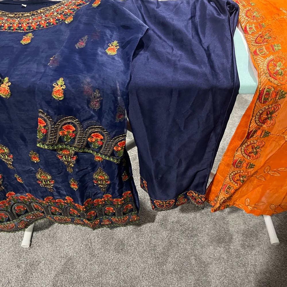 Navy blue and orange combination three pieces